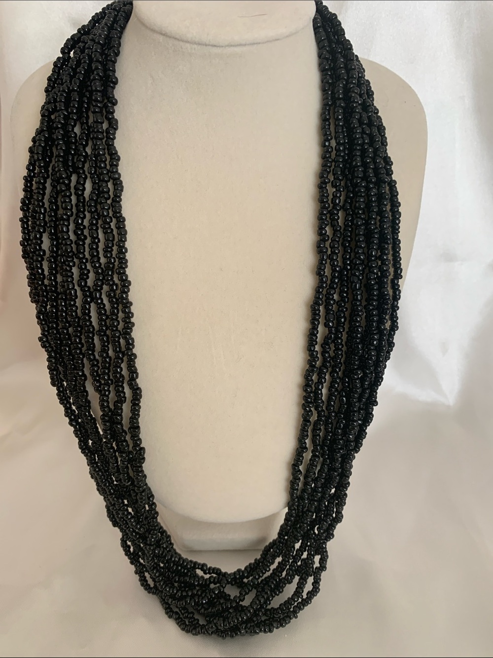 Vintage Trifari Black Multi-Strand Seed Bead Necklace - Women Jewelry